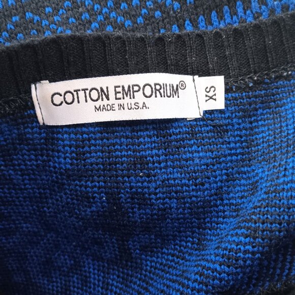Blue & Black Cotton Emporium Cropped Sweater XS Nordic Pattern Knit Pullover - Picture 6 of 6